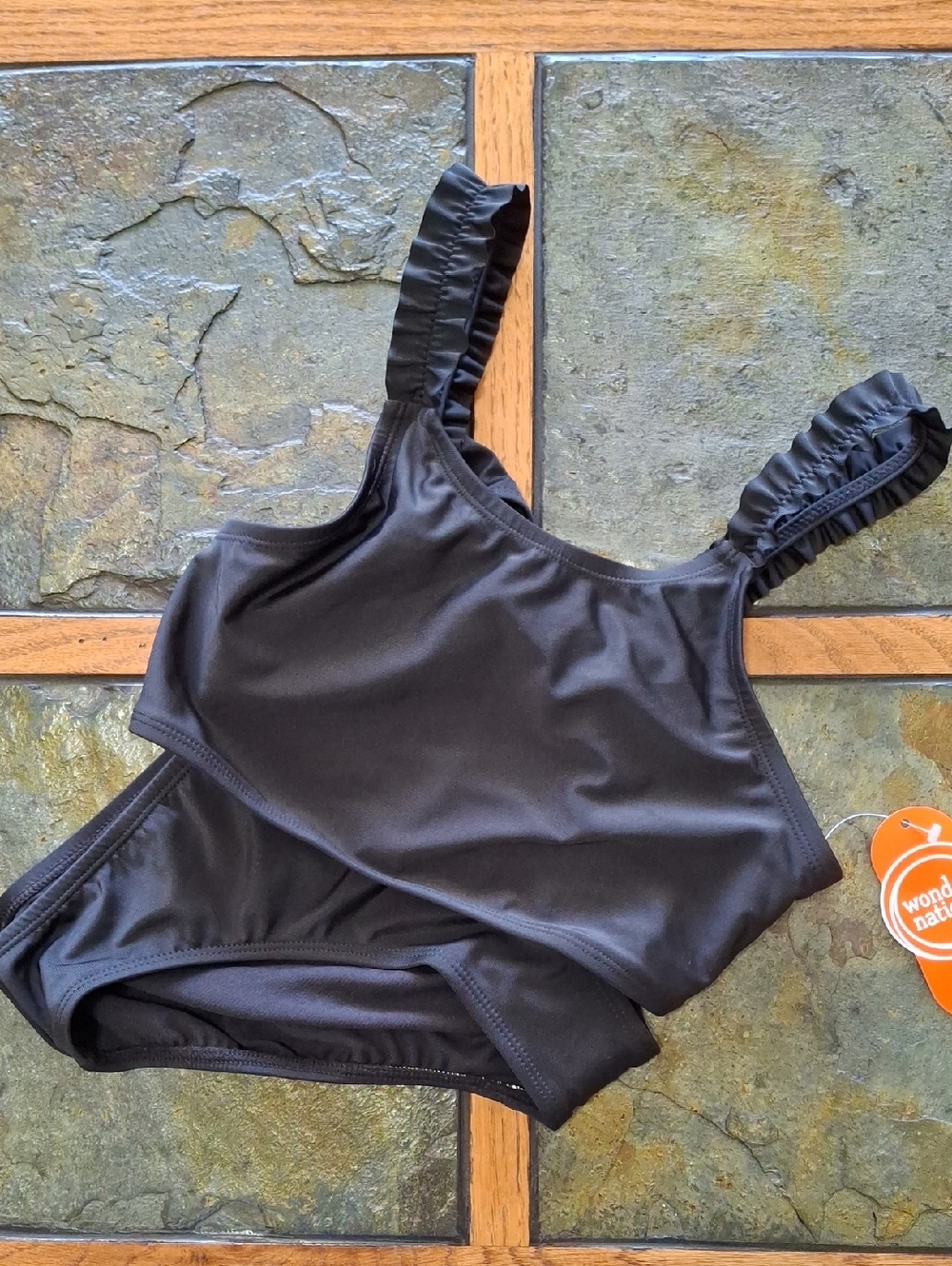 Girl's Black Ruffle-Strap Bikini
